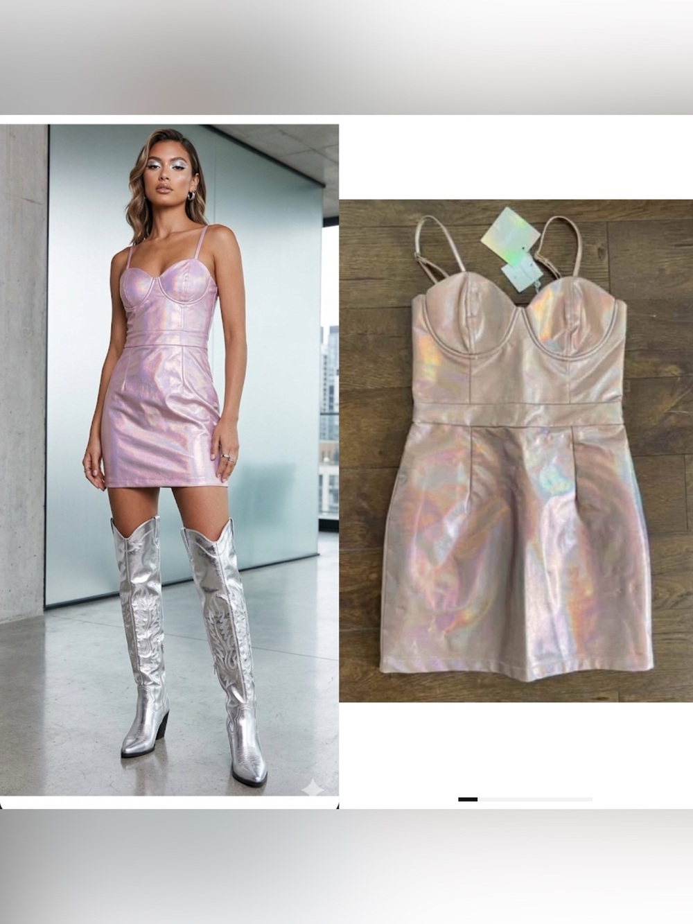 NWT Missguided Holographic Iridescent Metallic Bustier Corset Dress. Size 4.